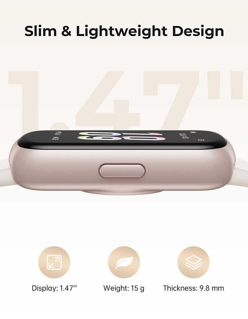 Fitness Tracker with 24/7 Heart Rate Monitor, Sleep Tracker - 3 ATM Waterproof Fitness Watch Calorie Step Counter Smart Watch Includes 3 Sport Bands for Android iOS Women Men, Mystic Rose/Starlight