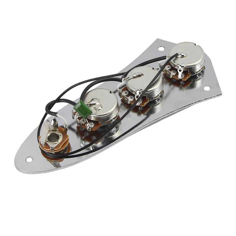 FLEOR Pre-wired Control Plate Fully Loaded Control Plate Wiring Harness Kit Chrome with Plastic Black Knobs for Fender Jazz Bass Part Chrome with Plastic Knob