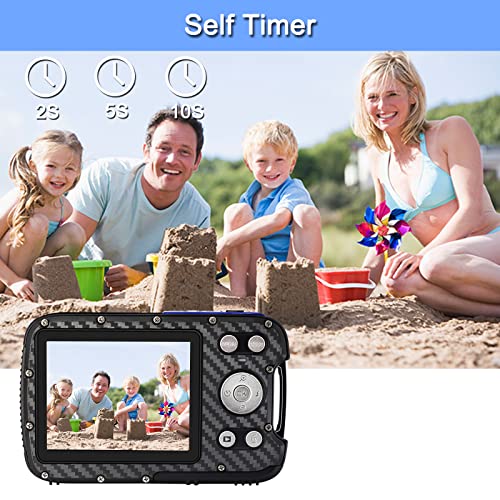 16FT Underwater Camera 30MP Waterproof Digital Camera with 32G Card and Rechargeable Battery, 18X Point and Shoot Camera for Boys Girls Children Teens Snorkeling Swimming Vacation(Blue) 1080P Blue
