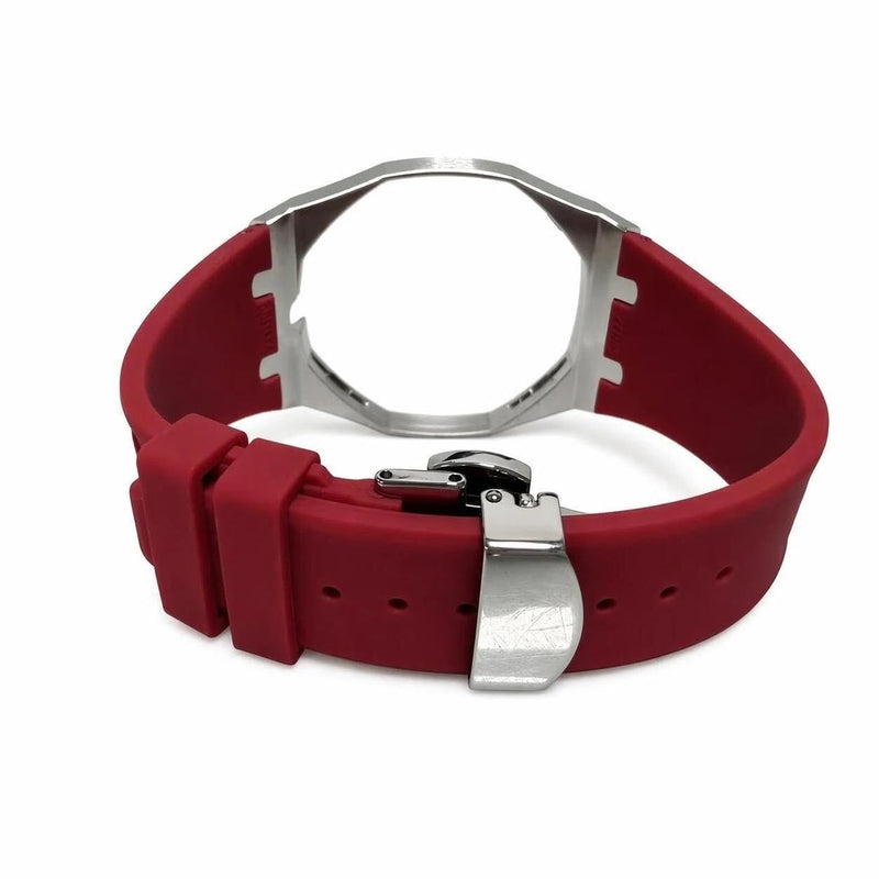 Stainless Steel Case Silicone Strap Mod Kit for Swatch x AP Royal Pop silver red