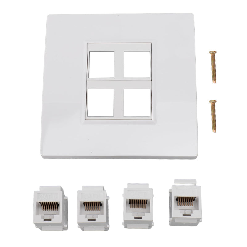 Ethernet Wall Plate 4 Port Cat 6 Ethernet Wall Socket Socket to Female Network Wall Plate Compatible with CAT5 CAT5E CAT6A Keystone Inline Coupler Wall Plate Devices
