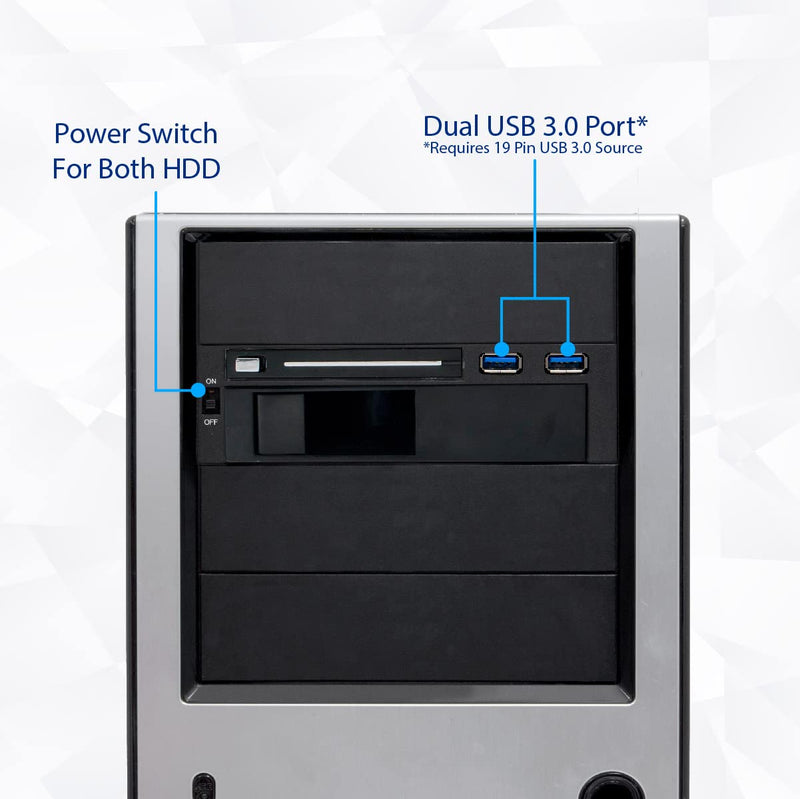 Syba SY-MRA55006 5.25" Bay Tray Less Mobile Rack for 3.5" and 2.5" Sata III HDD with Extra 2 Port USB 3.0, Black/White