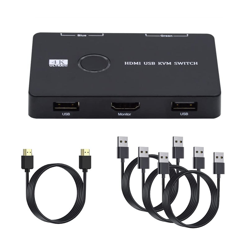 KVM USB 2.0 & HDMI 4K Switch Selector Dual PCs Sharing Monitor HDTV USB Port Keyboard Mouse Scanner Printer KVM USB 2.0 & HDMI Switch