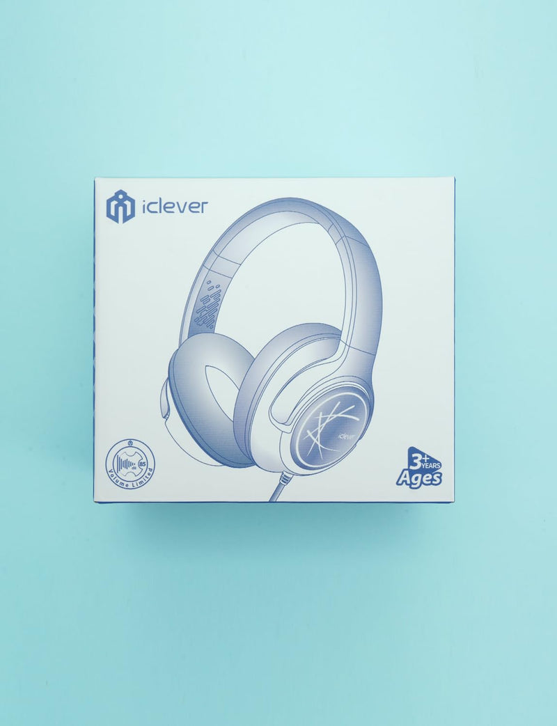 iClever Kids Headphones with Cord, 85dBA Safe Volume Wired Headphones for Kids, Stereo Sound Foldable Adjustable, 3.5mm Jack, Over Ear Kids Headphones for School/Boys/Girls/iPad/Tablet/Travel, Blue