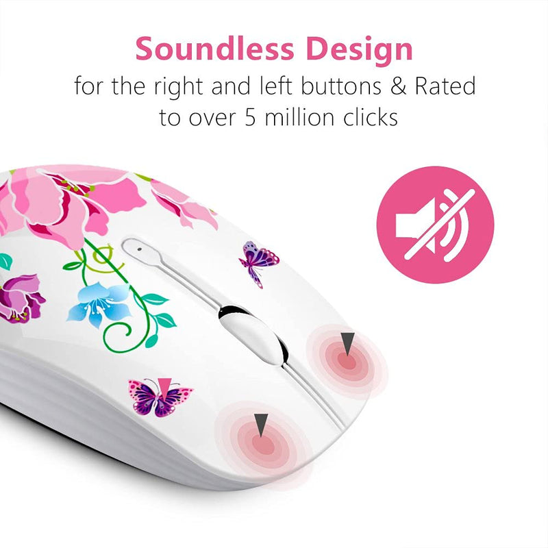 Wireless Mouse with Nano Receiver for PC, Laptop, Notebook, Computer, MacBook, Less Noise, Portable Mobile Optical Mice butterfly