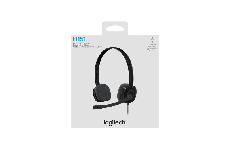 [AUSTRALIA] - Logitech H151 Wired Headset, Analog Stereo Headphones with Rotating Noise-Cancelling Microphone, 3.5 mm Audio Jack, in-Line Controls, PC/Mac/Laptop/Tablet/Smartphone - Black 7.9"x5.7"x2.4" 