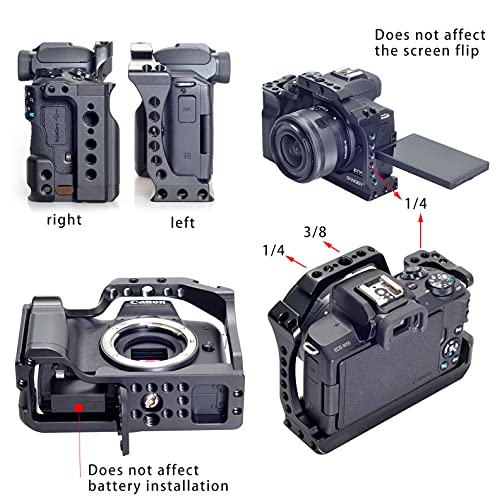 Hersmay EOS M50 Mark II Camera Cage for Canon EOS M50II M50 M5 Mirrorless Vlogging Camera Kit with Cold Shoe,Handle Locating Holes,Multiple 1/4" 3/8" Screw Holes