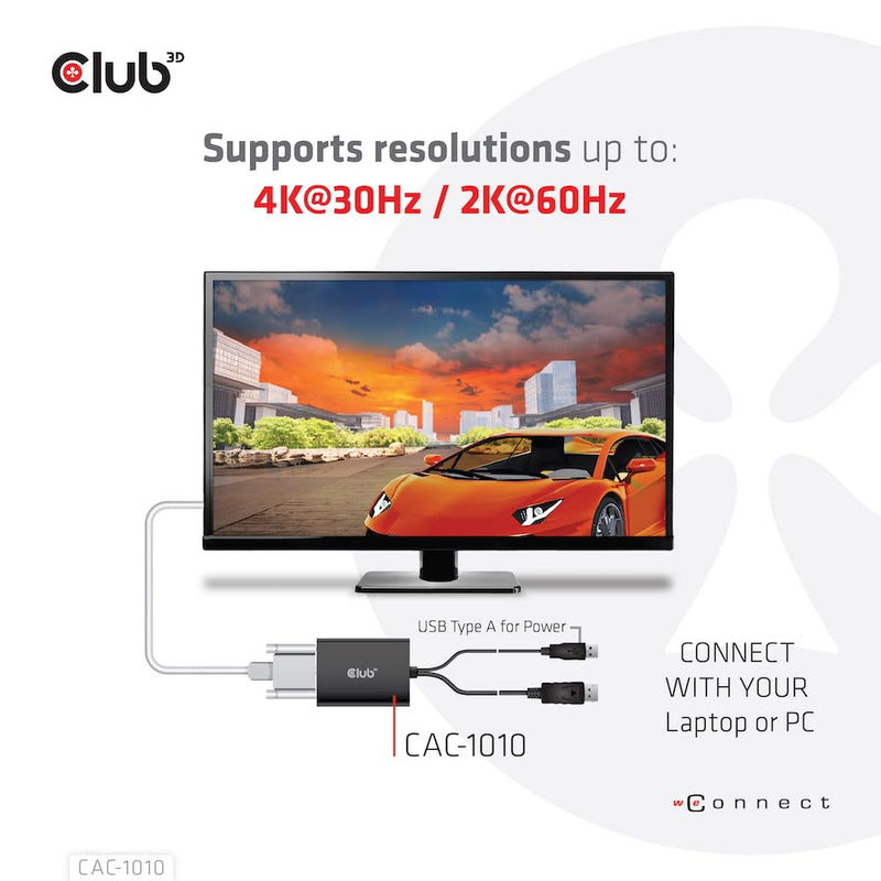 Club 3D CAC-1010-A DisplayPort to Dual Link DVI-D HDCP Off Version Active Adapter M/F for Apple Cinema Displays