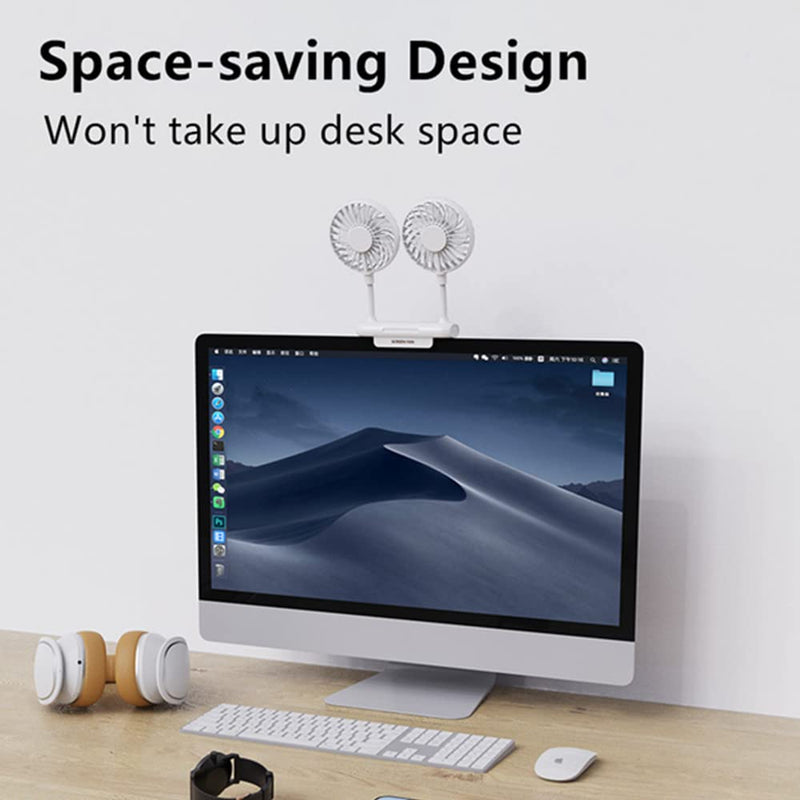 Monitor Fan, THRRLY Screen Fan with 2 Fans, 3 Speeds Desktop Table Cooling Fan with Sturdy Adjustable Clamp, Strong Wind Quiet Small Desk Fan USB Powered Mini USB Fan for Office Laptops, Desktop PC. White