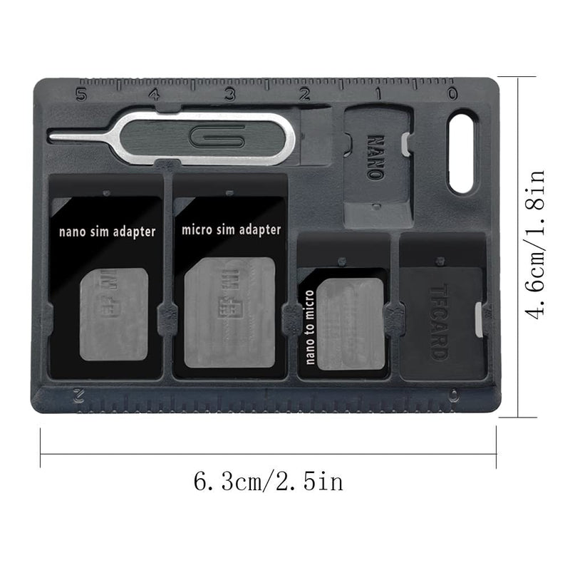 2 Packs SIM Card Holders with Tray Opener Pins, Card Storage Tool Set for Standard Micro Nano Micro-SD Memory Cards, with 3 Card Adapters and 1 Eject Pins - Black