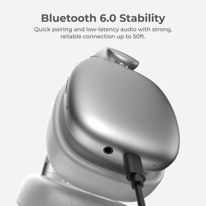 iTouch Pulse Vibe PRO Wireless Over-Ear Bluetooth Headphones with Active Noise Cancellation, 63H Playtime, 40mm Drivers, Dual Device Pairing, Foldable, USB-C Charging, AUX Wired Mode (Silver) Silver