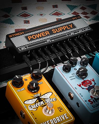 STRICH SPS-10 Guitar Pedal Power Supply, 10 Isolated DC Output for 9V/12V/18V Effect Pedal, 100mA 500mA, SPS-40B Rechargeable Guitar Pedal Power Supply with Built-in 10000mAh
