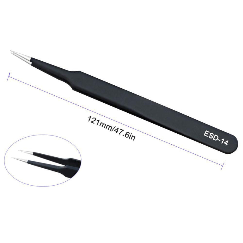 ESD Anti static Precision Electronics Tweezers tools Kit, Non Magnetic Multi-standard Stainless Steel Tweezer Set for Electronics Jewelry-making Repairing and cell phone repair,2pack (ESD-14&15)