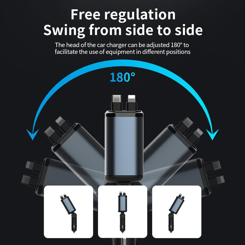 Starlight Retractable Car Charger,66W Starlight in Car roof Fast Car Chargers Adapter 4 in 1 with 2 USB Car Chargers for iPhone 16/15/14/13/12/11 and for Android USB C Cable (X3) X3