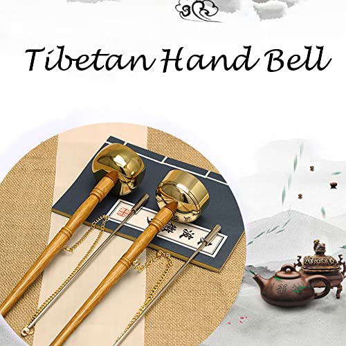 Tibetan Hand BellMeditation and Prayer Bells Buddhism Wooden Handle Brass Hand Bell Meditation Singing Bell Singing Scripture Implement Buddhist Supplies