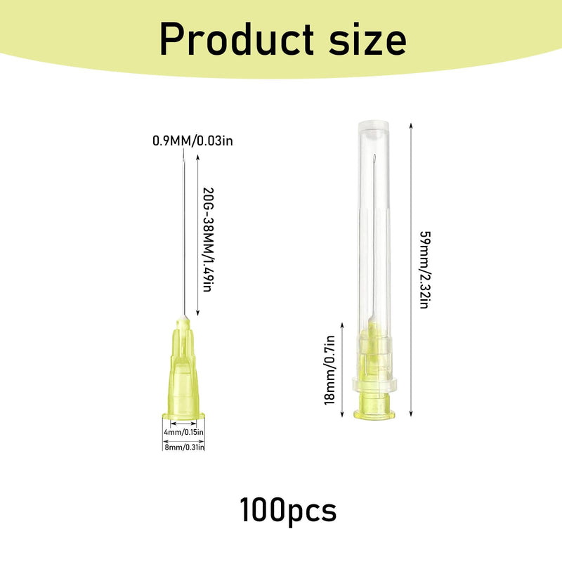 Pack of 100 Dispensing Tubes, 20 g (0.9 mm x 38 mm), Stainless Steel Dispensing Tube, Individually Packed, Household Industrial Laboratory Accessories for Refilling, Liquid Inks, Adhesive, Hobby