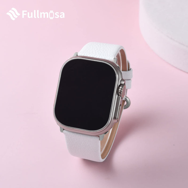 Fullmosa No-Tool Needed Compatible Apple Watch Band with Case 49mm 45mm 44mm 42mm Black Leather Apple Watch Band 44mm 42mm 45mm White
