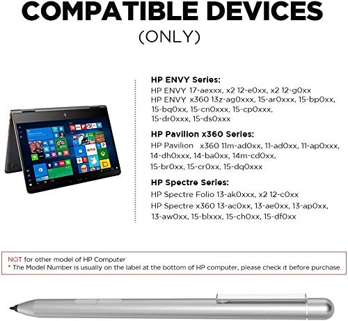 Genuine Stylus Pen for HP Touch Screen Laptop, Compatible with HP Envy X360, HP Pavilion X360, HP Spectre X360 Touchscreen Devices Support Microsoft Pen Protocol Platinum