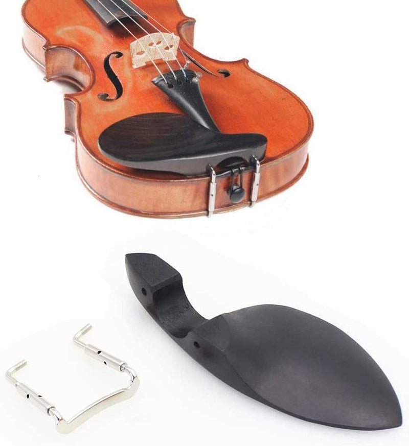 Violin Parts & Accessories Kit with Violin Ebony Chin Rest, Tailpiece, Tuning Pegs, Endpin,Tunners, Tailgut, String and Maple Bridge for 4/3 4/4 Violin Replacement Part 16pcs