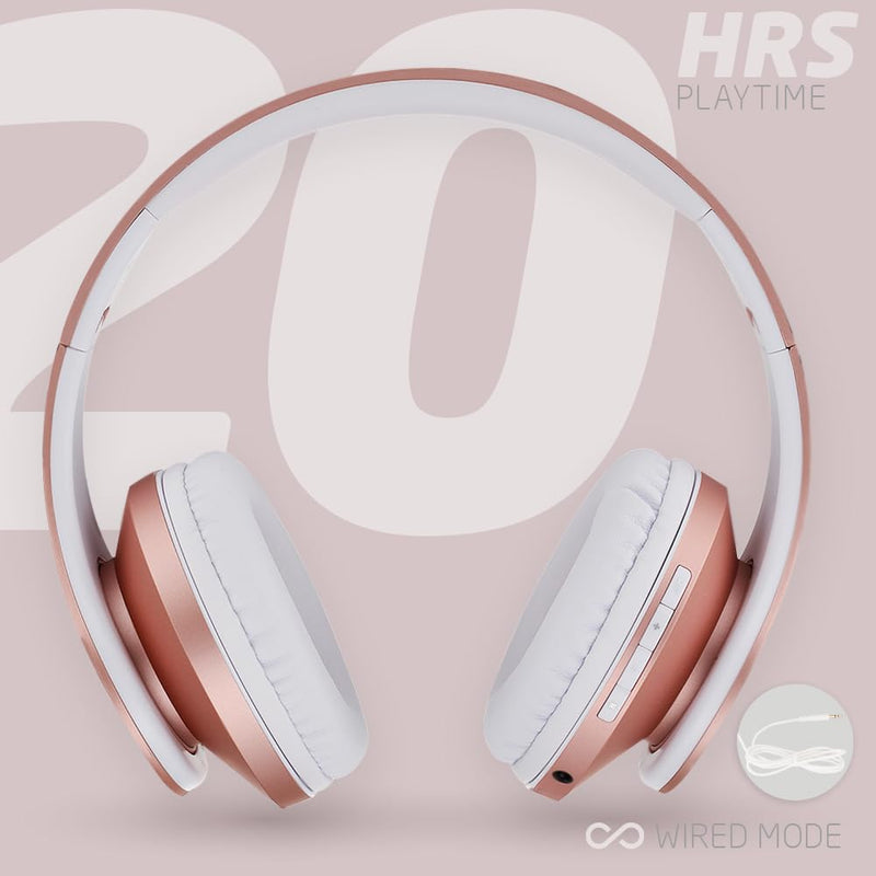 PowerLocus P2 Bundle - Wireless Headphones Over-Ear - 1pcs Rose Gold and 1pcs Black/Red