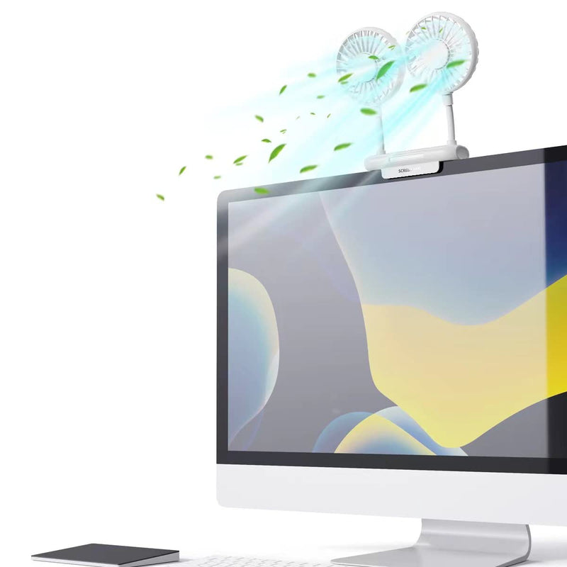 Monitor Fan, THRRLY Screen Fan with 2 Fans, 3 Speeds Desktop Table Cooling Fan with Sturdy Adjustable Clamp, Strong Wind Quiet Small Desk Fan USB Powered Mini USB Fan for Office Laptops, Desktop PC. White