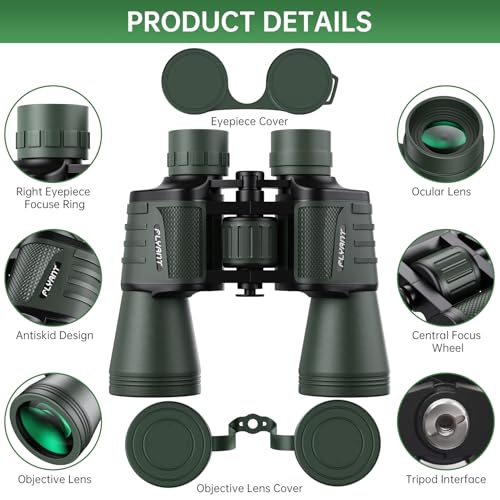 20x50 High Powered Binoculars for Adults, Waterproof Binoculars with Low Light Vision for Bird Watching Hunting Camping Travel Cruise Hiking Sports Stargazing, Gifts for Men Dad Green