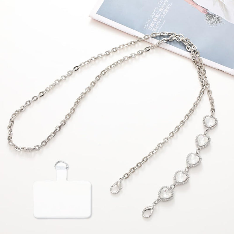 Phone Crossbody Chain Cell Phone Lanyard, Diamond Rhinestone Metal Shoulder Strap Universal Phone Chain Strap with Phone Tether Patches Compatible with Most Phones Bag Purse E