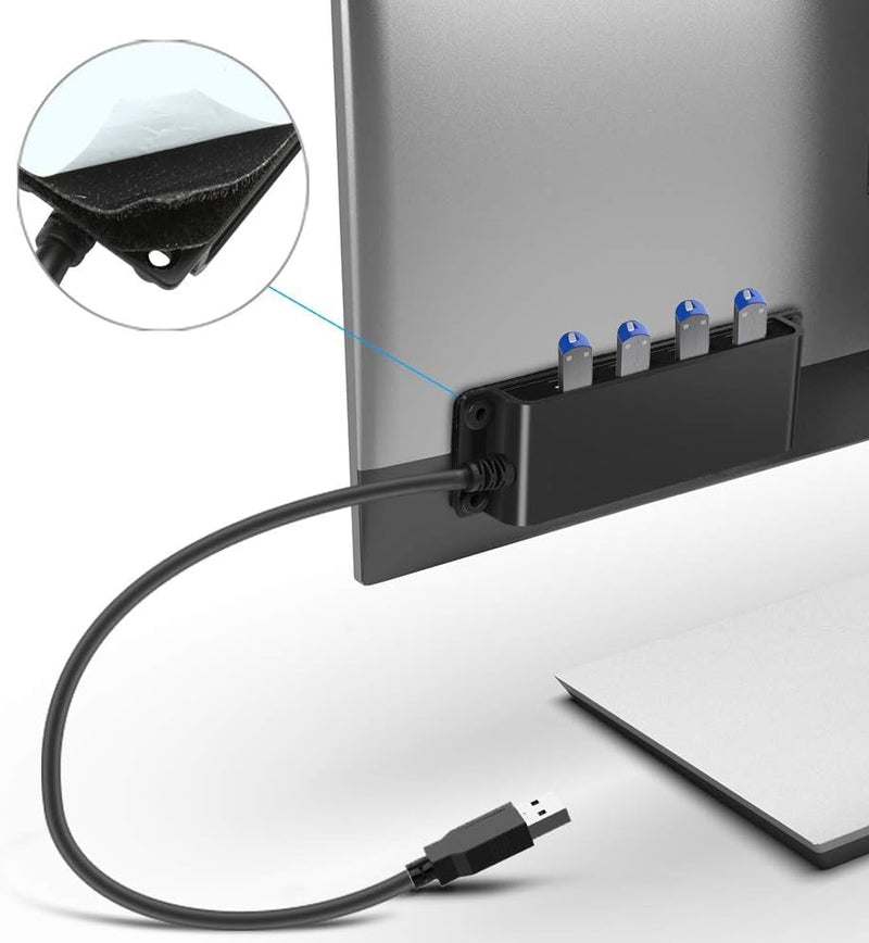 USB Hub with Long Extension Cable, 4-Port USB 3.0 & 2.0 Splitter | Mountable USB Port Extender with 3.3FT Cord, Under Desk or Wall Mount for PC & Laptop