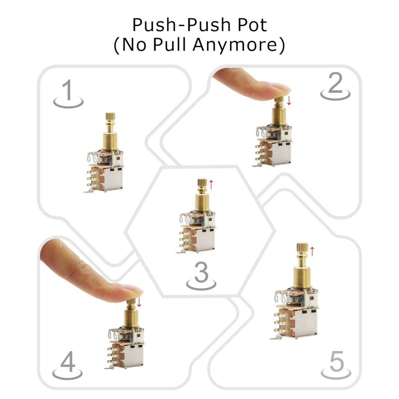 FLEOR 2pcs A500K Push Push Guitar Pots Audio Taper Potentiometers Long Copper Split Shaft A500K Long shaft