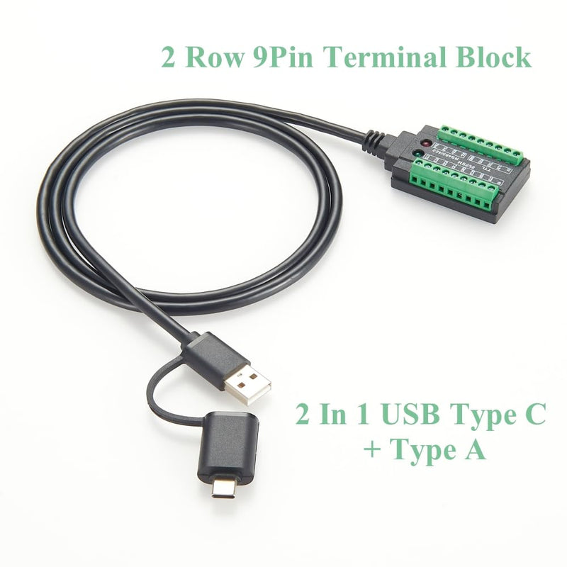 4 In 1 FTDI USB to RS232 RS485 RS422 TTL 3.3V 5V Serial Adapter Cable with FT232RL Chip Dual Port USB-A & USB-C to COM Port Converter with Terminal Block for Modem, Scanner, Windows, MacOS (1M/3.3FT)