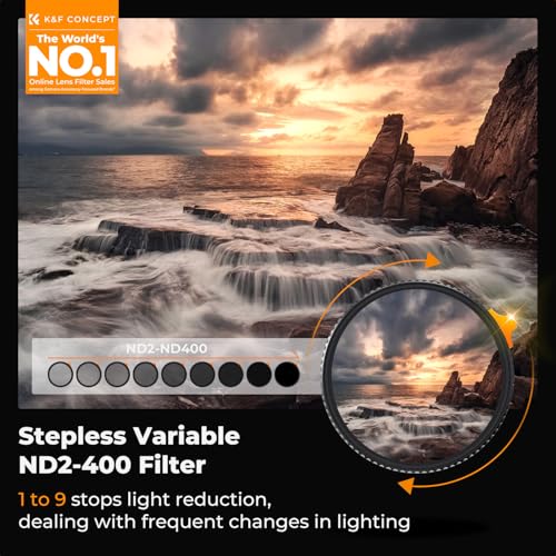 K&F CONCEPT 40.5mm Side Lever Variable ND Lens Filter ND2-400 (1-9 Stops)