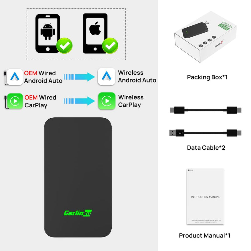 CarlinKit 5.0 Wireless CarPlay/Android Auto Adapter USB for Factory Wired CarPlay Cars (Model Year: 2015 to 2025), Wireless CarPlay/Android Auto Dongle Convert Wired to Wireless,Fit In-Dash Navigation