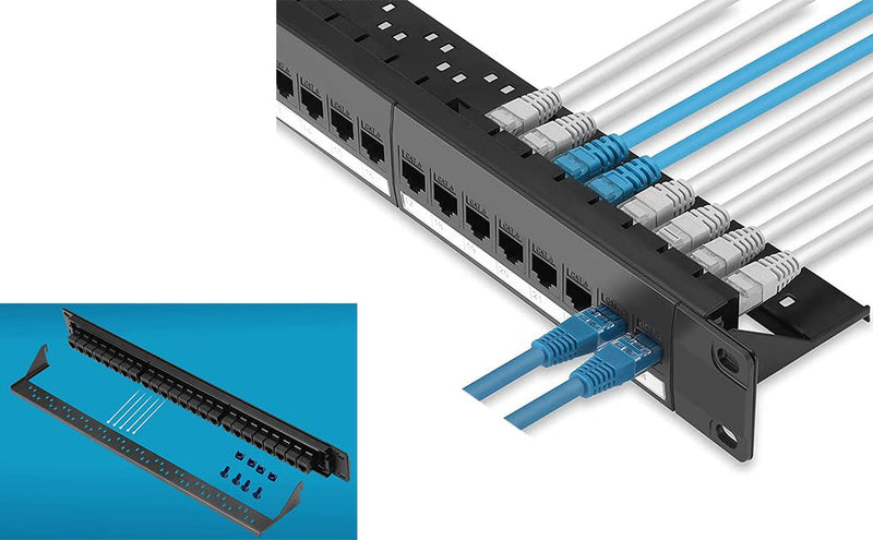 Network Patch Panel, 24 Port 1U Rack Mountable Cat6 Patch Panel Pro Rj45 110 Network Patch Panel, Cable Distinction, No Rust and Durable (Cat5 Rj45 Straight)