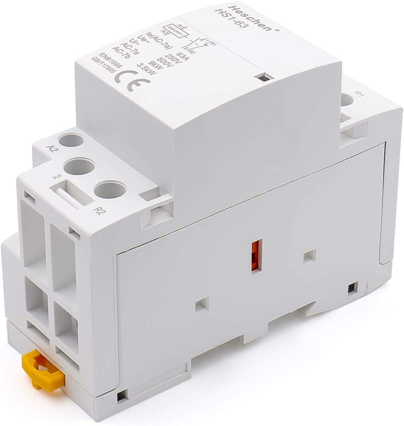 Household AC Contactor, HS1-63, 2 Pole 1NO 1NC, AC 220V/240V Coil Voltage, 35mm DIN Rail Mount