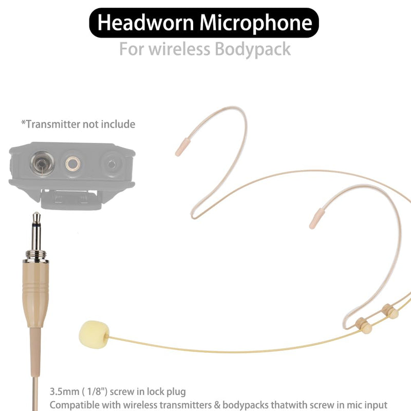 YXG Headworn Earset Over Ear Hanging Mic Beige Low Profile Light-Weight Microphone, with1.45m Cable 3.5mm Thread Screw Lock Head，for Wireless System & Body/Belt Pack Transmitter