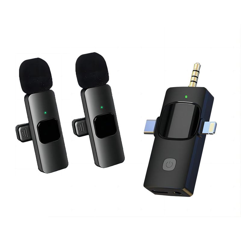 Generic K15 3 in 1 Wireless Lavalier Microphone for IPHONE/ANDROID/TABLET/Perfect for vlogging, podcasts, presentations, live performances, and professional recordings., Black