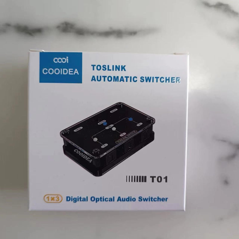 Toslink Automatic Switch Digital Optical Switcher 3 in 1 Out with Remote Control Supports 192k/24Bit PCM2.0 DTS Dolby-AC3 Compatible with HDTV/Xbox/Blu-Ray Player/PS