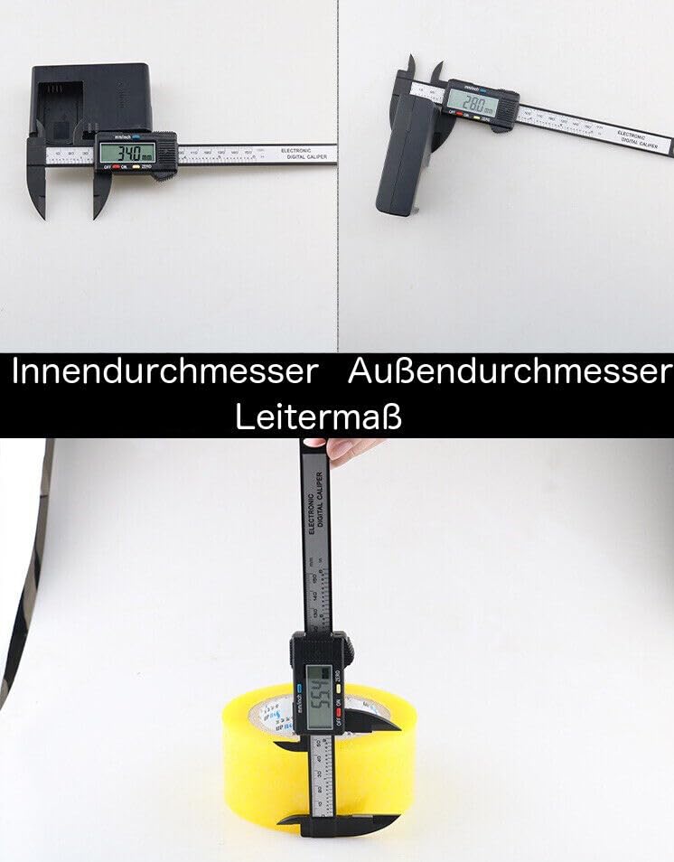 jj-shop24 Digital Caliper, Calliper Gauge, 0-150 mm, Digital LCD Display, Carbon Fibre Plastic, Caliper Gauge for Outdoors, Depth and Step Measurement