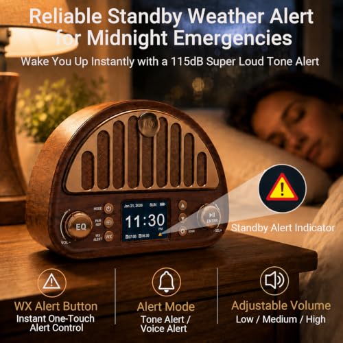 Calendar Clock+Vintage FM Radio with NOAA Weather Alerts