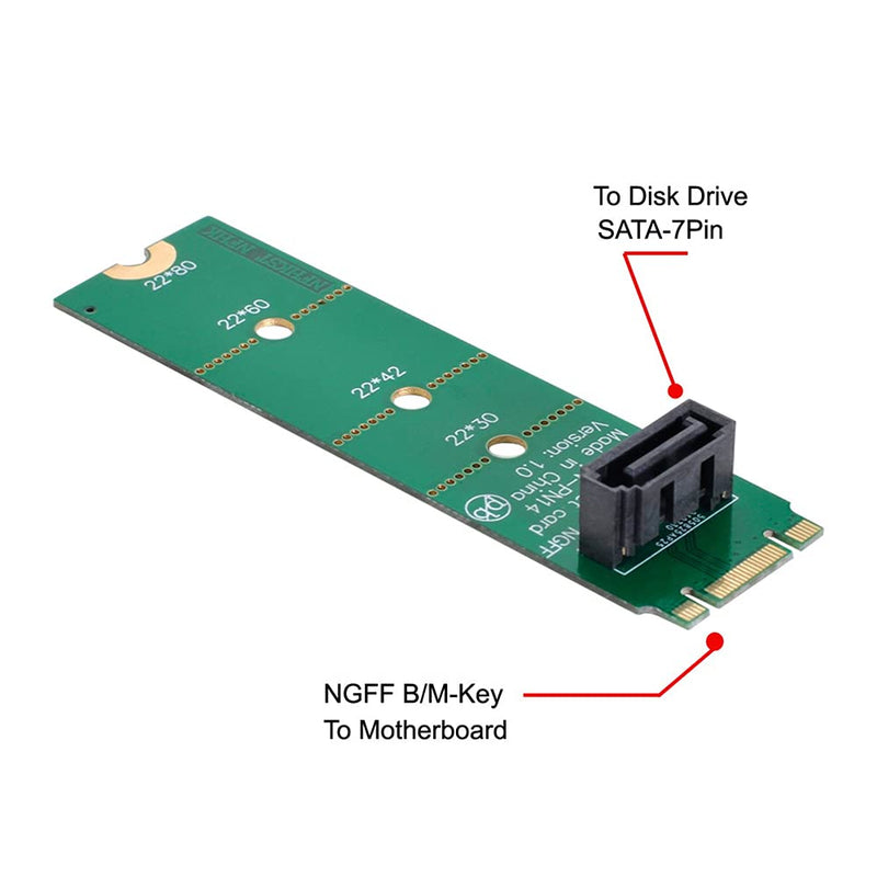 NFHK Motherboard NGFF B/M-Key M.2 to Vertical SATA 7pin Hard Disk Drive SSD PCBA Extension Adapter Green B/M-key to 1 SATA