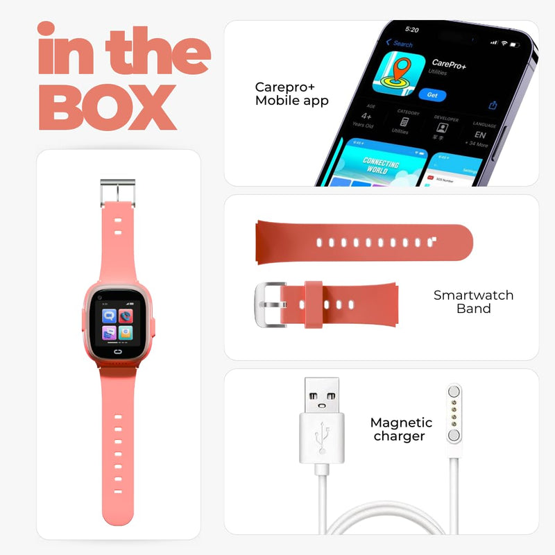 Smart Watch for Kids with GPS Tracker, Audio & Video Calling, SOS Alerts, HD Camera, Fitness Tracker, Parental Controls, Kids Smart Watch for Boys & Girls, Subscription Required (Pink) Red