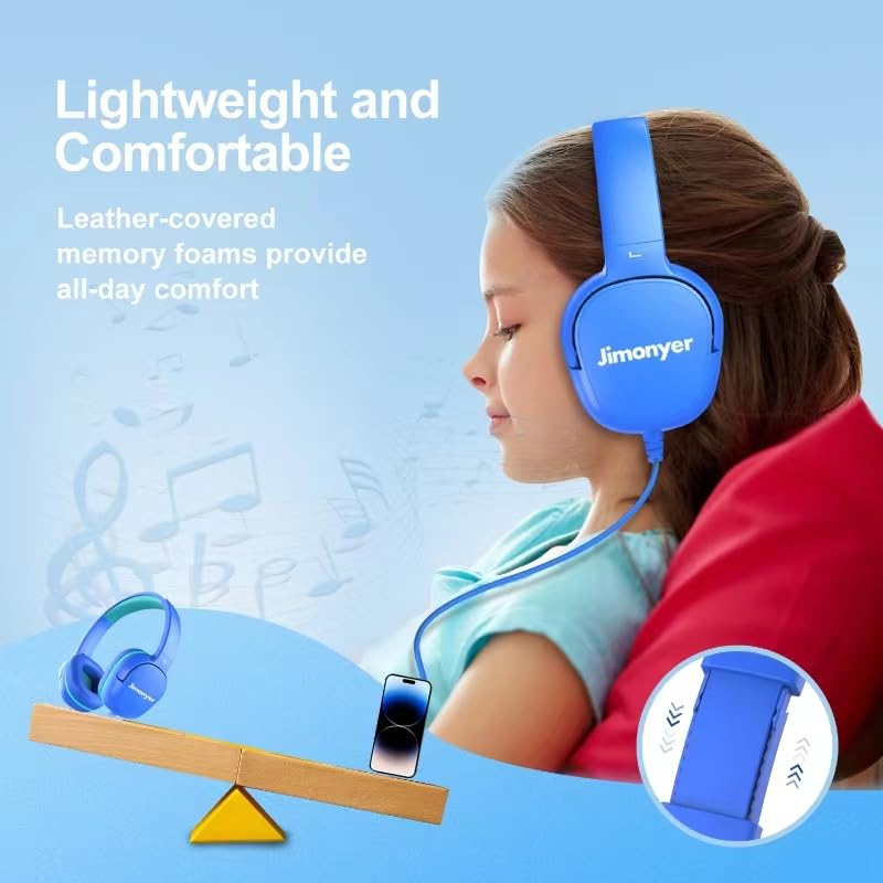 [AUSTRALIA] - Kids Headphones for School, 3.5mm Jack Wired Headphones for Kids with Safe Volume Limiter, HD Stereo Sound On-Ear Girls Boys Toddler Headphones for Tablet, iPad, Kindle(Blue) Blue 