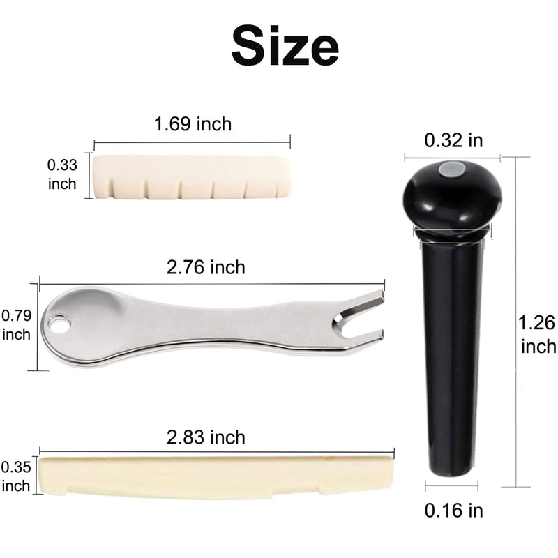 12 Pcs Acoustic Guitar Bridge Pins with Bridge Pin Puller Remover & Guitar Bridge Saddle Nut, Guitar Pegs Replacement Parts and Accessories 12 Pcs Pin Pegs