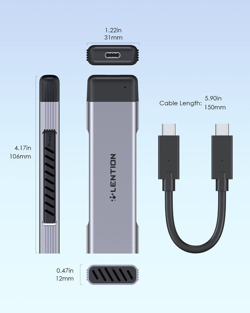 LENTION USB C to NVMe & SATA M.2 SSD Enclosure, USB 3.1 Gen 2 M Key & B&M Key Hard Drive Adapter, Supports UASP for SSD Size 2280/2260/2242/2230, Compatible Mac OS, Windows, More (CB-C9E, Space Gray)