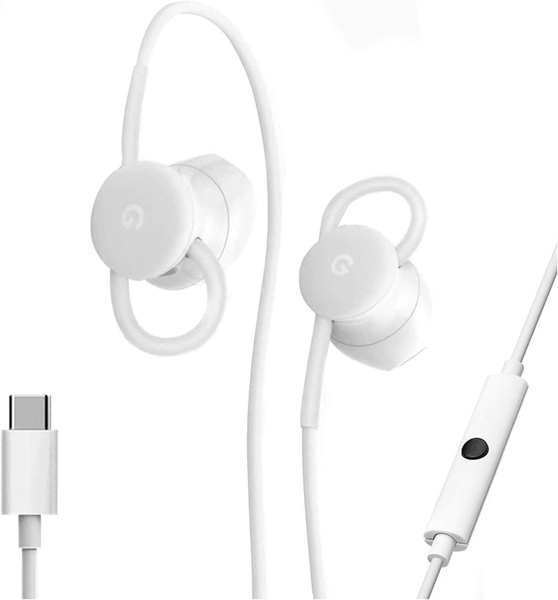 Google Earbuds Wired Headset USB-C, Comfortable Fit, Inline Controls, Compatible with Type-C Phones - White (Retail) RETAIL