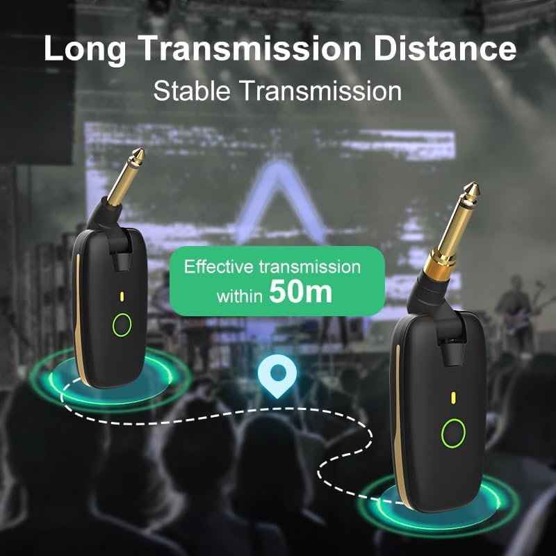 [AUSTRALIA] - Wireless Guitar System with UHF Transmitter and Receiver, 7-Channel Rechargeable Audio, 164 Feet Range, 1/4” and 1/8” 2 in 1 Plug, USB-C Charging, Perfect for Guitar Bass Electric Musical Instruments 