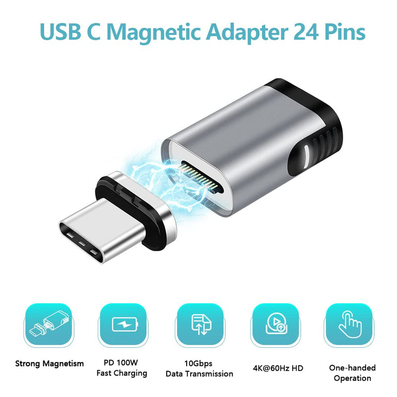 USB C Magnetic Adapter Straight 24 Pins + USB C to USB Adapter Magnetic C Connector Support Data Transfer Compatible with MacBook Pro/Air/ Type C Devices