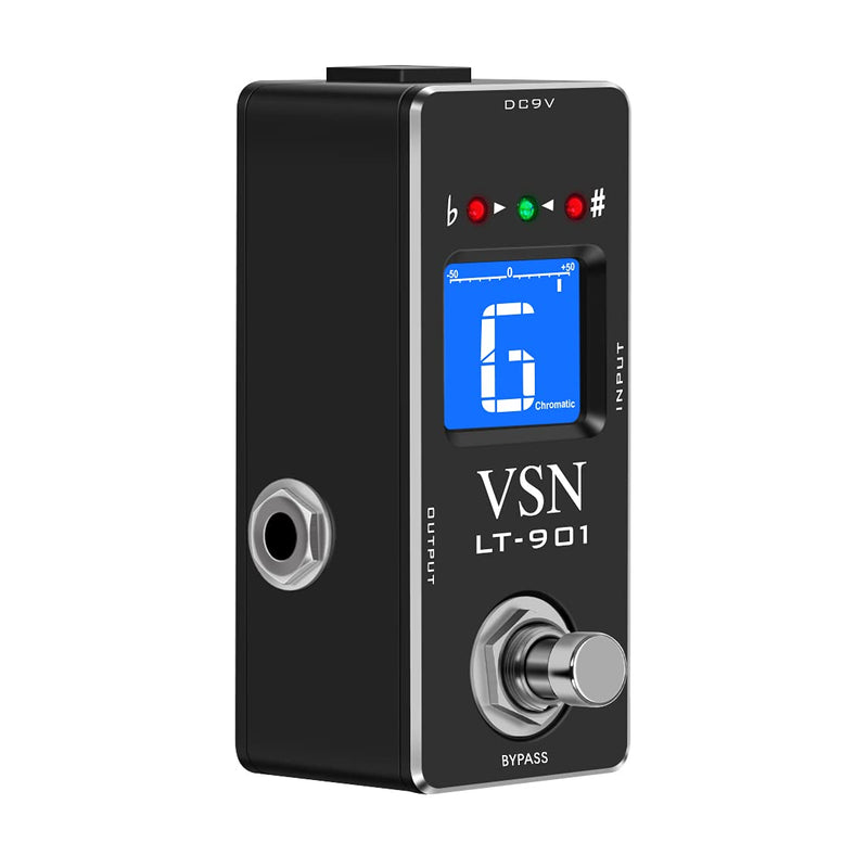 VSN Tuner Pedal,Chromatic Guitar Tuner Pedal Fast and Accuate Tuner for High Precision ± 1 Cent with Pitch Indicator for Electric Guitar and Bass True Bypass LT-901 Black Pedal Tuner