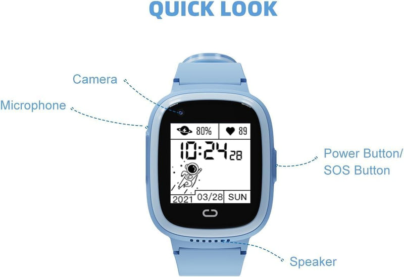 Smart Watch for Kids with GPS Tracker, Audio & Video Calling, SOS Alerts, HD Camera, Fitness Tracker, Parental Controls, Kids Smart Watch for Boys & Girls, Subscription Required (Blue)