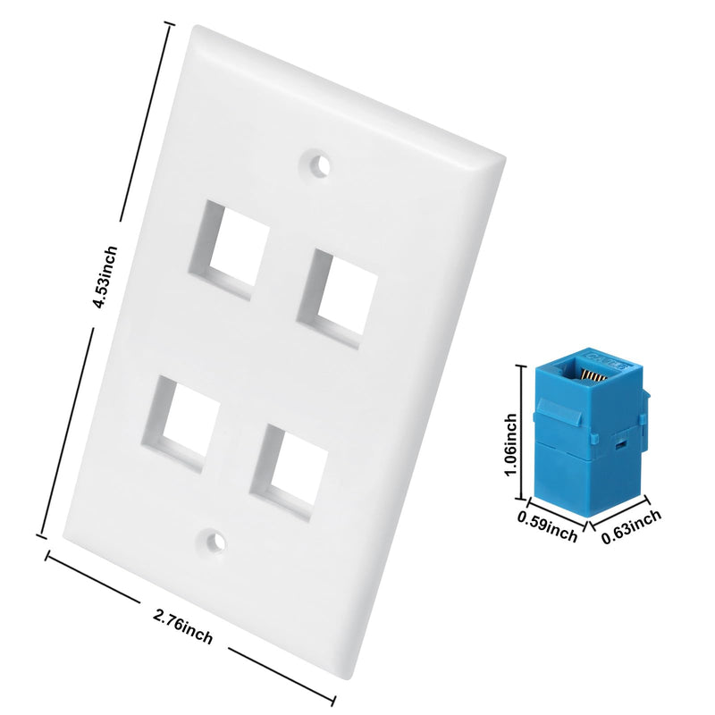 Ethernet Wall Plate 4 Port, Cat 6 Ethernet Wall Outlet Female-Female, Compatible with Cat7/6/6e/5/5e RJ45 Jack Keystone Inline Coupler Wallplate Devices - Ethernet Plug In Wall Outlet - Blue Cat6-4port